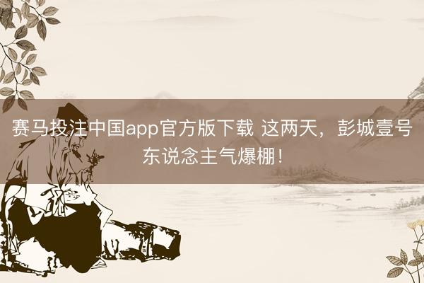 赛马投注中国app官方版下载 这两天，彭城壹号东说念主气爆棚！