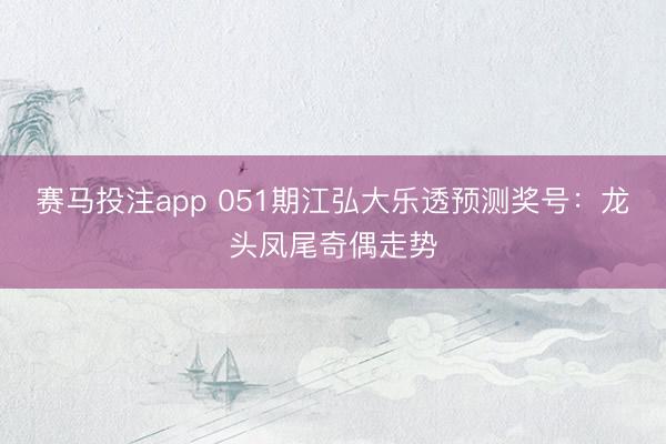 赛马投注app 051期江弘大乐透预测奖号：龙头凤尾奇偶走势