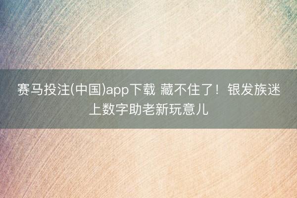 赛马投注(中国)app下载 藏不住了！银发族迷上数字助老新玩意儿