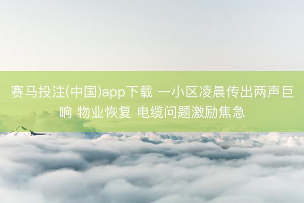 赛马投注(中国)app下载 一小区凌晨传出两声巨响 物业恢复 电缆问题激励焦急