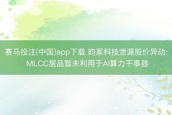 赛马投注(中国)app下载 昀冢科技泄漏股价异动: MLCC居品暂未利用于AI算力干事器