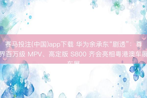 赛马投注(中国)app下载 华为余承东“剧透”：尊界百万级 MPV、高定版 S800 齐会亮相粤港澳车展