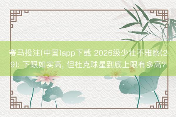 赛马投注(中国)app下载 2026级少壮不雅察(29): 下限如实高， 但杜克球星到底上限有多高?