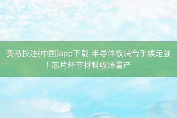 赛马投注(中国)app下载 半导体板块合手续走强! 芯片环节材料收场量产