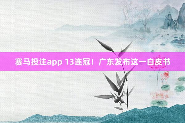赛马投注app 13连冠！广东发布这一白皮书